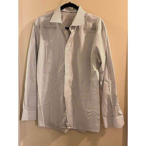 Eton Men's Polka Dot Dress Shirt White Size 17 Long Sleeve Formal - Picture 1 of 6